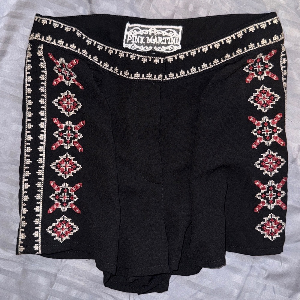 Pink Martini Black Boho High-Waist Embroidered Shorts – Tatreez Inspired Detail